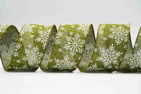 Текстурована стрічка з сніжинками на дроті_KF7376GC-3-185_зелений